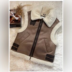 Zara Cream and Brown Shearling Vest